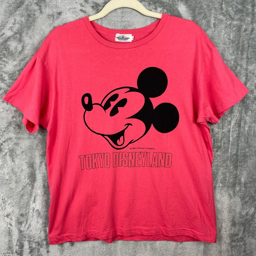 Tokyo Disneyland Mickey Mouse Tee Shirt Womens L Large Pink Short Sleeve JAPAN